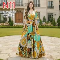 ราคา N11 N20 เดรสโบฮีเมี่ยน ผ้าซาติน แขนระบาย สีสันสดใส ไฮโซดูเเพง อก 32 40 นิ้ว ยาว 56 นิ้ว ไซด์ SS S M L (28644239969)