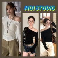 ราคา MOI ส่งจากไทย เกาหลีสไตล์เสื้อแขนยาวเสื้อแขนยาวปาดไหล่สีพื้น ตกแต่งหมุด ดีไซน์เอวจีบ ผ้าCOTTON โคตรนุ่มเสื้อ ส่งจากไทย (51855405616)