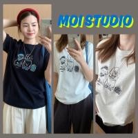 ราคา MOI พร้อมส่ง เกาหลีสไตล์ เสื้อยืดผู้หญิง ผ้าฝ้าย 100 โคตรนุ่ม พิมพ์ลาย Two dog เสื้อยืด oversize เสือใส่สบาย (53903264188)