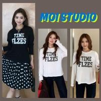 ราคา MOI พร้อมส่ง เกาหลีสไตล์ เสื้อยืดเเขนยาว ผู้หญิง พิมพ์ลาย TZME FLZES ผ้าฝ้าย 100 โคตรนุ่ม OVERSIZE แขนยาวเสื้อคอกลม (51952933969)