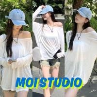 ราคา MOI แฟชั่นเกาหลีสไตล์สีพื้นเสื้อซีทรูแขนยาวคอกว้างเปิดไหล่ ดีไซน์เก๋ไก้และเซ็กซี่ เสือใส่สบาย COD (50355815295)