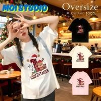 ราคา MOI พร้อมส่ง Christmas เกาหลีสไตล์ ผู้หญิง เสื้อยืด พิมพ์ลาย Christmas deer ผ้าฝ้าย100 เสื้อยืด oversize เสือใส่สบาย (49202791247)
