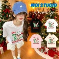 ราคา MOI เกาหลีสไตล์ ผู้หญิง เสื้อยืด Christmas พิมพ์ลาย Christmas deer ผ้าฝ้าย 100 เสื้อยืด oversize เสือใส่สบาย COD (48352786590)