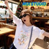 ราคา MOI พร้อมส่ง เกาหลีสไตล์ ผู้หญิง เสื้อยืด Christmas พิมพ์ลาย BUAAY Tree ผ้าฝ้าย 100 เสื้อยืด oversize (45452716683)