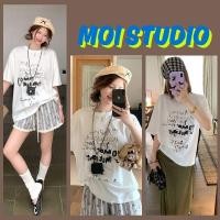 ราคา MOI พร้อมส่ง เสื้อขาวเกาหลีสไตล์ ผู้หญิง ผ้าฝ้าย ผ้าCOTTON พิมพ์ลาย Sloppy Letter OVERSIZE โคตรนุ่ม เสือใส่สบาย (44803523111)