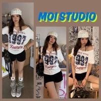 ราคา MOI วินเทจอเมริกัน ปาดไหล่เสื้อยืดผู้หญิง พิมพ์ลาย VERBLEE STARS OVERSIZE ผ้าCOTTON โคตรนุ่ม เสือใส่สบาย COD (44604354341)