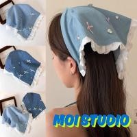 ราคา MOI พร้อมส่ง ผ้าพันศีรษะสีน้ำเงินเดนิมพร้อมโบว์ ผ้าคลุมศรีษะ ทรงสามเหลี่ยม ที่คาดผมแฟชั่น สไตล์เกาหลี TJ018 (44129245681)