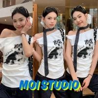 ราคา MOI เกาหลีสไตล์ เสื้อปาดไหล่ เสื้อสีขาวแฟชั่น ผู้หญิง เสื้อครอป ผ้าฝ้ายใส่สบาย เสือใส่สบาย พิมพ์ลาย Best friend COD (42879560177)