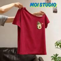 ราคา MOI แฟชั่น ปาดไหล่เสื้อยืดผู้หญิง เกาหลีสไตล์ ผ้าCOTTON โคตรนุ่ม OVERSIZE เสื้อปาดไหล่ พิมพ์ลาย Avocado COD (49607706869)