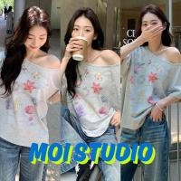 ราคา MOI เกาหลีสไตล์ ปาดไหล่ เสื้อยืดผู้หญิง ผ้าCOTTON โคตรนุ่ม OVERSIZE เสื้อสวยๆ เสือใส่สบา พิมพ์ลาย Ocean Shell COD (50457603177)