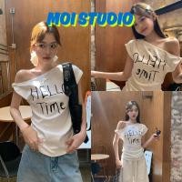 ราคา MOI เสื้อปาดไหล่ เสื้อสีขาว แฟชั่น แนวสตรีท สไตล์เกาหลี ทรงสลิมฟิต ผู้หญิง เสื้อครอป HELLO TIME (40512549638)