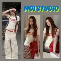 ราคา MOI เกาหลีสไตล์ baby crop เสื้อยืดแขนสั้น ผ้าcotton 100 เสื้อครอป Hotgirl คอกลม ใส่สบายลาย CHASING COD (57802775111)