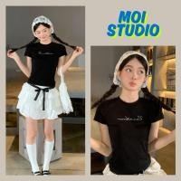 ราคา MOI พร้อมส่ง เสื้อดําเกาหลีสไตล์ ครอป เสื้อยืดแขนสั้น พิมพ์ลาย Letter ผ้าฝ้าย 100 โคตรนุ่ม เสื้อคอกลม ส่งจากไทย (40227450619)
