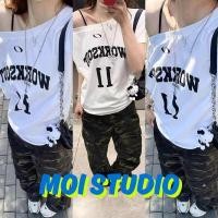 ราคา MOI พร้อมส่ง สตรีทแฟชั่น เสื้อปาดไหล่ เสื้อยืด พิมพ์ลาย WORKSOUT oversize ผ้าฝ้ายแท้ ไม่ต้องรีด เสือใส่สบาย (52854382067)