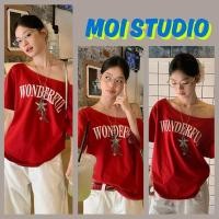 ราคา MOI พร้อมส่ง เกาหลีสไตล์ ปาดไหล่ เสื้อยืดผู้หญิง ผ้าCOTTON โคตรนุ่ม OVERSIZE เสื้อสวยๆ เสือใส่สบา พิมพ์ลาย WONDERFUL (47357428475)