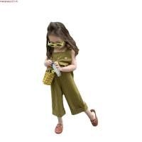 ราคา 2ชิ้นแฟชั่นเด็กสาวสีเขียวแถบเสื้อกั๊ก กว้าง ขา ชุดจั๊มสูท เสื้อผ้าชุด (53154849598)