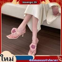 ราคา รองเท้าส้นสูง ยาง เปิดนิ้วเท้า หัวสี่เหลี่ยม ลายดอกไม้ สําหรับผู้หญิง (42329539803)