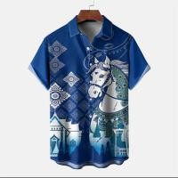 ราคา 2026 Year of the Horse CNY White Horse แบบดั้งเดิมพิมพ์เสื้อแขนสั้นสีแดง เสื้อลําลองตรุษจีน (52756524627)