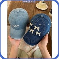 ราคา Adamesuo โบว์เบสบอลหมวก ลูกไม้เพิร์ลกุทัณฑ์เบสบอลหมวก แฟชั่น Bowknot Sun Cap Denim Blue Denim หมวกสาว (42479361249)