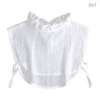 ราคา Out เสื้อเชิ้ตคอปกแต่งระบายสีขาวสําหรับผู้หญิง (11830776085)