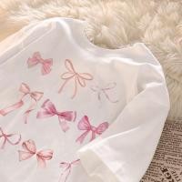 ราคา เสื้อยืดโอเวอร์ไซส์สำหรับเด็กผู้หญิงสีชมพูพิมพ์ลายโบว์ทำจากผ้าฝ้ายแท้สไตล์เรโทรญี่ปุ่นเสื้อน่ารัก (48804653126)