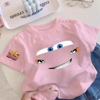 ราคา เป็นที่นิยม ลายการ์ตูน McQueen แขนสั้น ดีไซน์เรียบง่าย ทรงหลวม ยืดเด็กผู้หญิง พร้อมปลอกแ (43578813120)