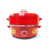 ราคา HANABISHI กระทะไฟฟ้า 14 นิ้ว ซึ้งนึ่ง รุ่น HEP 14S กระทะหล่อ ผิวขัดเงา ฝาแดง ขนาด 4 5 ลิตร กระทะ อลูมิเนียม กะทะ (57903349930)