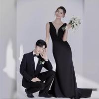 ราคา ชุดราตรียาวแบบชุดแต่งงานสีดำจากซาติน ทรงหางปลาสวยงาม สำหรับโอกาสพิเศษและปาร์ตี้ FC316 (49004676027)