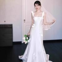 ราคา ชุดแต่งงานสไตล์ฝรั่งเศส สายเดี่ยว ผ้าซาตินเรียบง่าย เจ้าสาว FC539 (44507414946)