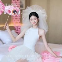 ราคา เครื่องประดับผมเจ้าสาวแบบผ้าคลุมหน้าทรง Cloud Pompadour มีโบว์สีชมพู อุปกรณ์เสริมสำหรับงานถ่ายภาพและงานแต่งงาน (27289187313)