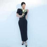 ราคา ชุดราตรีสไตล์เกาหลี ซาตินสีดำเรียบหรู เหมาะสำหรับการจัดเลี้ยงหรือสวมใส่ในโอกาสสำคัญ FC315 (29744330597)