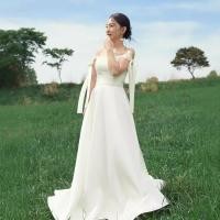 ราคา ชุดราตรีสีขาวยุโรป แบบสายไหล่ ผ้าซาตินเนียน สำหรับงานแต่งงานและโอกาสพิเศษ (46554451546)
