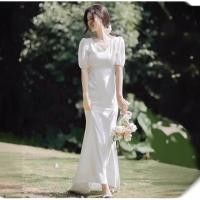 ราคา ชุดแต่งงานสไตล์เรียบง่าย ผ้าซาตินสีขาวเงางาม เหมาะสำหรับพิธีหมั้นและการเฉลิมฉลอง (44379211493)