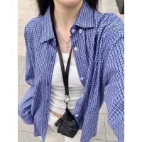 ราคา เสื้อเชิ้ตแจ็คเก็ตแขนยาวลายสก๊อตสีน้ำเงิน ในสไตล์ย้อนยุค ใส่สบาย (56907598244)
