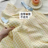 ราคา ชุดนอนสไตล์เกาหลีใหม่ สก๊อตลายพิมพ์น่ารัก สำหรับผู้หญิง ชุดกระโปรงยาวพร้อมบรา (53607445389)