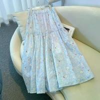 ราคา กระโปรงลายดอกไม้สีฟ้าเอวสูง สไตล์หลวมๆ สำหรับฤดูร้อน (49706985690)