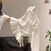 ราคา เสื้อโปโลแขนยาวสีขาวสำหรับผู้หญิงใหม่ ออกแบบมาพร้อมปกและปุ่มจีบที่สวยงาม (47906880364)