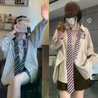 ราคา เสื้อลายวินเทจสำหรับผู้หญิง สไตล์วิทยาลัย ทรงหลวม (47557608914)