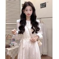 ราคา ชุดเดรสนุ่มสบายแขนยาวสีขาวสะอาดตาสำหรับผู้หญิง (47505444032)