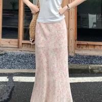 ราคา กระโปรงยาวสีชมพูกลางดอกไม้สำหรับสุภาพสตรี แบบเอวสูงและทรงเอ แฟชั่นใหม่ทันสมัย (45106986240)