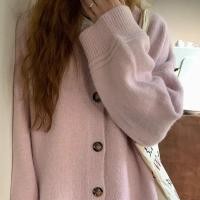 ราคา วิทยาลัยอ่อนโยนสีชมพูสีม่วงเหนียวนุ่มแจ็คเก็ตเสื้อกันหนาวสีทึบอเนกประสงค์รอบคอกระดุมแถวเดียวลําลองด้านบนถักคาร์ดิแกน (29557786352)