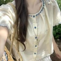 ราคา หวานปักดอกไม ้ เสื ้ อแขนสั ้ นผู ้ หญิงฤดูร ้ อน Retro อายุลดลายสก ๊ อตสีชมพูตุ ๊ กตาคออเนกประสงค ์ Top (29052417670)