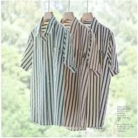 ราคา เสื้อเชิ้ต เกาหลี แขนสั้นลายทาง มีไซส์ M 3XL เชิ้ตแขนสั้นลายริ้ว ใส่ได้ทั้งชายหญิง (54354007024)