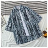 ราคา ฤดูร้อนเกาหลีเสื้อแขนห้าส่วนด้านบนผู้ชายพอดีหลวมเทรนด์วินเทจฮ่องกงลายงูพิมพ์เต็มเสื้อ M 3XL (46154056718)
