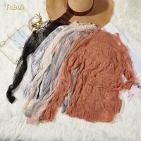 ราคา เสื้อท็อปส์สำหรับสตรี แบบซีทรูสีดำ แขนยาว ลายปักดอกไม้ วัสดุโปร่งใส (50607596334)