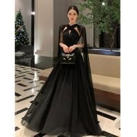 ราคา กระโปรงยาวสีดำแบบสลิง halter neck แขนกุด ทรงเรียบหรู เหมาะสำหรับงานปาร์ตี้ (55353966597)