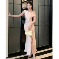ราคา พรรคฝรั่งเศสพรรคพรรคเซ็กซี่สีชมพูซาตินกระโปรงยาวผู้หญิงสลิมฟิตชิ้นเดียวคอแขนกุดกลางความยาวผอมชุด หางปลา (54552858876)
