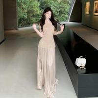 ราคา กระโปรงยาวสไตล์ฝรั่งเศสสำหรับปาร์ตี้ ออกแบบเซ็กซี่สีทึบ วัสดุซาตินพร้อมลายลูกไม้ (54001650345)