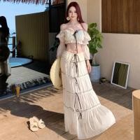 ราคา ชุดแฟชั่นผู้หญิงฤดูร้อน ชีฟองสีขาวยาว ปิดไหล่ สไตล์เซ็กซี่ มิกซ์แอนด์แมทช์กางเกงเอวสูง (52656878960)