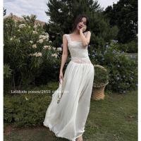 ราคา กระโปรงชีฟองสีเบจสำหรับวันหยุด แบบฝรั่งเศสริมทะเล แขนกุด ดูลูกไม้ (49957670414)